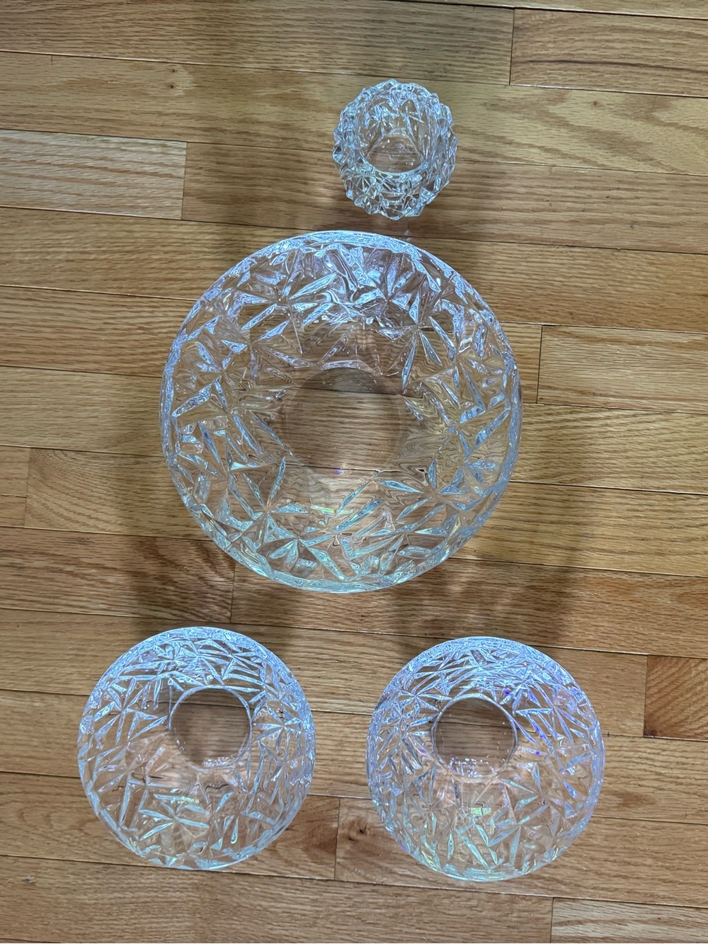 Tiffany & Co. Rock Cut Crystal Serving Bowl Set and Votive Candle Holder. - Picture 6 of 9